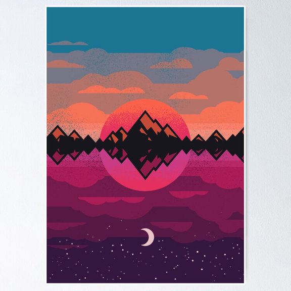 Poster Mountain Reflections - No Framed, Vintage Wall Art, Trendy Retro Print, Positive Quote Poster, Room Decor, Wall Art, 8x12