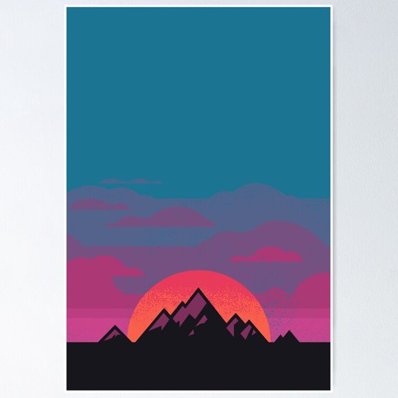 Poster Mountain Sunset - No Framed, Vintage Wall Art, Trendy Retro Print, Positive Quote Poster, Room Decor, Wall Art, 12x18