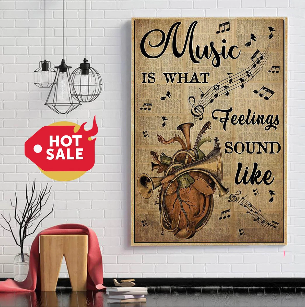 Targa in metallo vintage con citazioni Music Is What Feelings