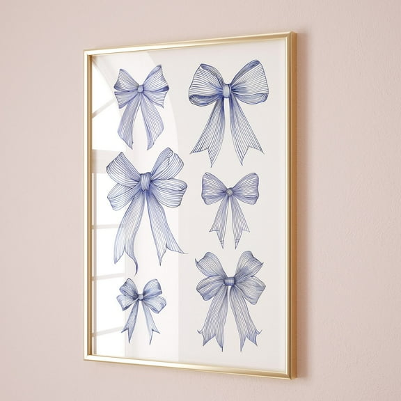 Poster Navy Coquette Room Decor, Blue Bow Nursery Print Grandmillenial Aesthetic Poster Trendy Apartment Decor Baby Room Ribbon Printable Download - No Framed, Vintage Wall Art, Hot Trend!, 8x12
