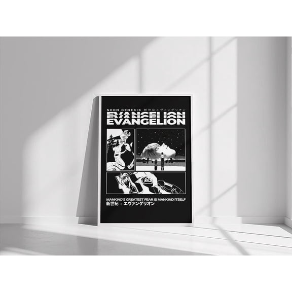 Poster Neon Genesis Evangelion Manga Art Print Eva Poster Minimalist Japanese Anime Wall Art Aesthetic Wall Decor Anime Gift - Black 8X12, UNFRAMED