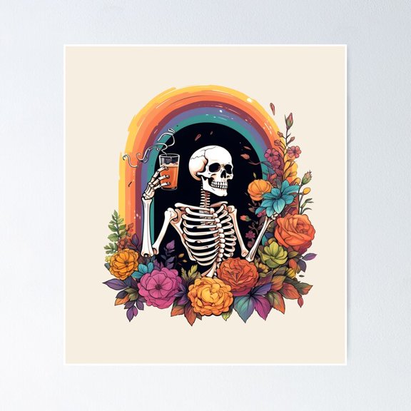 Poster Never Better Skeleton Drinking Funny Halloween - No Framed, Vintage Wall Art, Trendy Retro Print, Positive Quote Poster, Room Decor, Wall Art, 12x18