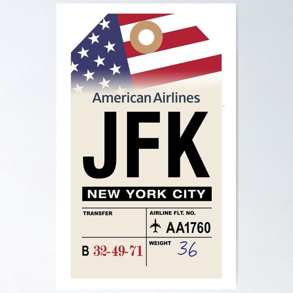 Poster New York City (Jfk) Airline Luggage Tag - No Framed, Vintage Wall Art, Trendy Retro Print, Positive Quote Poster, Room Decor, Wall Art, 12x18