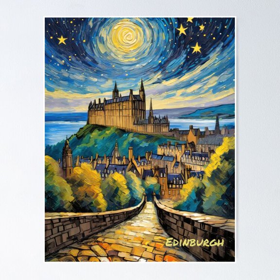 Poster Night Edinburgh - No Framed, Vintage Wall Art, Trendy Retro Print, Positive Quote Poster, Room Decor, Wall Art, 8x12