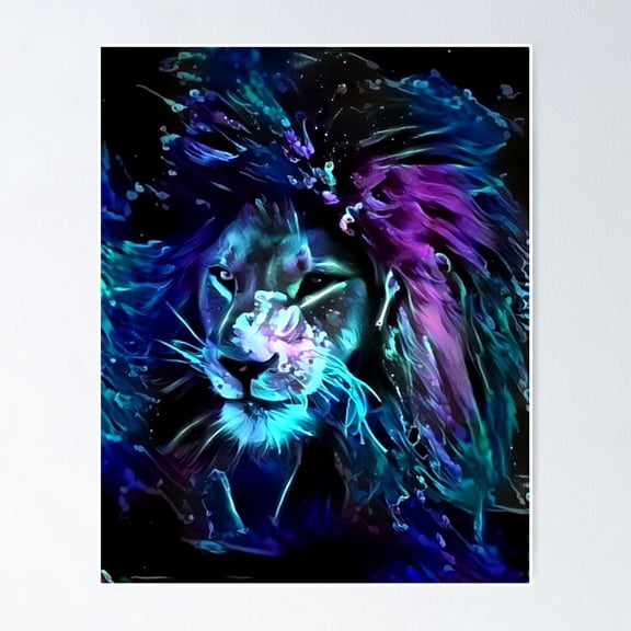 Poster Night Of The Neon Lion - No Framed, Vintage Wall Art, Trendy Retro Print, Positive Quote Poster, Room Decor, Wall Art, 8x12