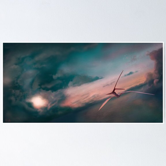 Poster Nyctosaurus At Sunset - No Framed, Vintage Wall Art, Trendy Retro Print, Positive Quote Poster, Room Decor, Wall Art, 8x12