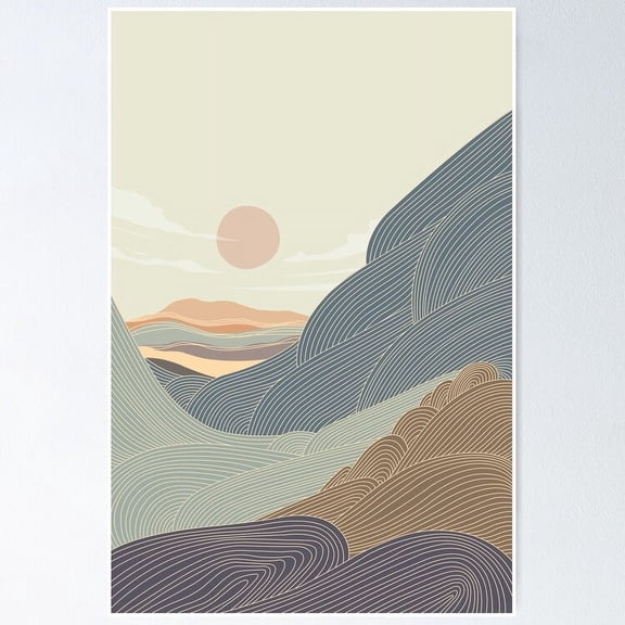 Poster Ocean Waves Line Art 2 - No Framed, Vintage Wall Art, Trendy Retro Print, Positive Quote Poster, Room Decor, Wall Art, 8x12