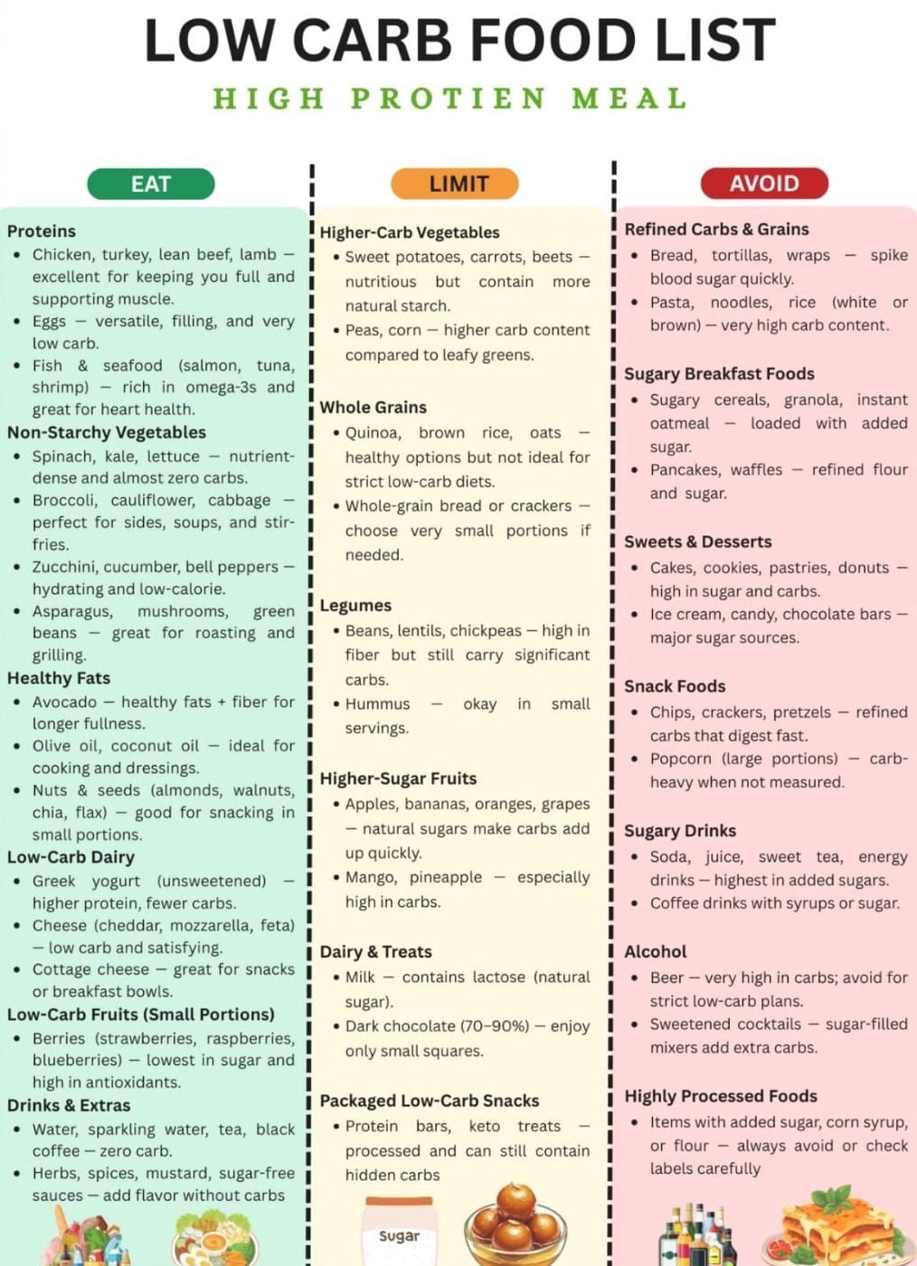 Poster Of Low Carbohydrate Food List And High Protein Food Chart Poster ...