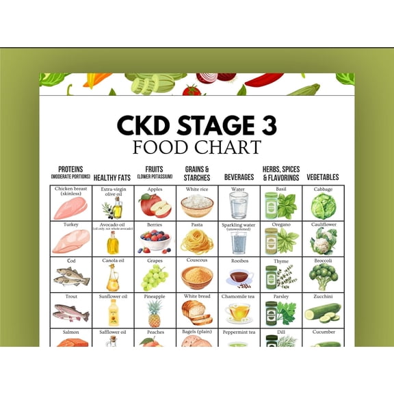 Poster Of The Third Stage Kidney Food List, CKD Dietary Guidelines Poster, Kidney Food List Poster