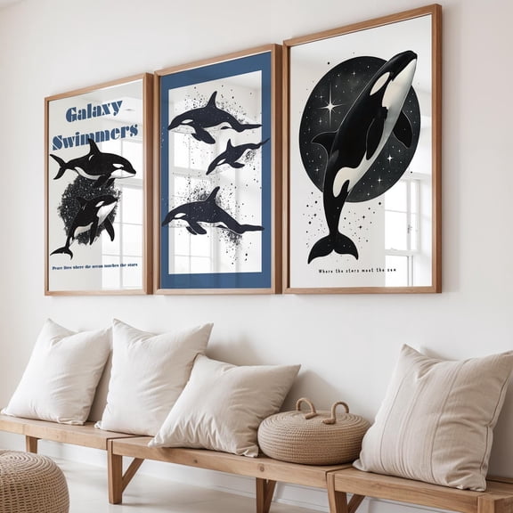 Poster Orca Prints Trendy Orca Wall Art For Bathroom Decor Orcas Astrology Print Three Piece Poster For Room Art Set 3