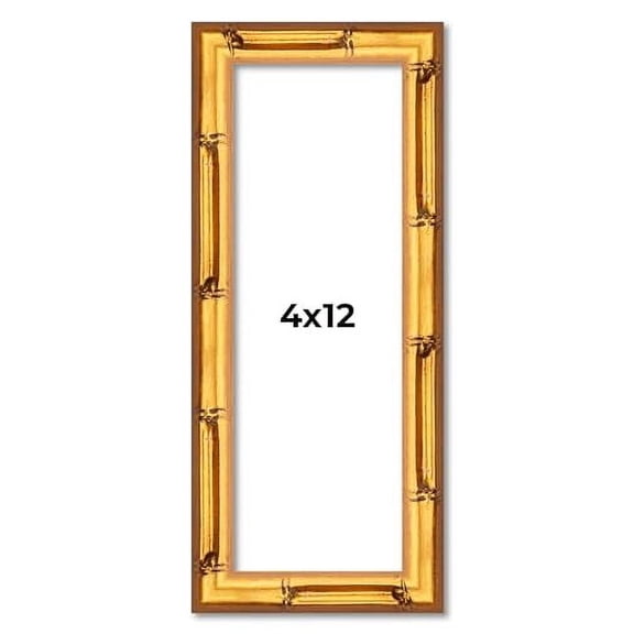 Poster Palooza 4x12 Frame Gold Bamboo Solid Wood Frame with UV Acrylic, Foam Board Backing and Hanging Hardware Included - 4x12 Inch Frame