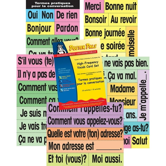 Poster Pals French Educational & Language Teaching High Frequency Vocabulary Card phrase Posters, colorful laminated cards classroom reference and instruction