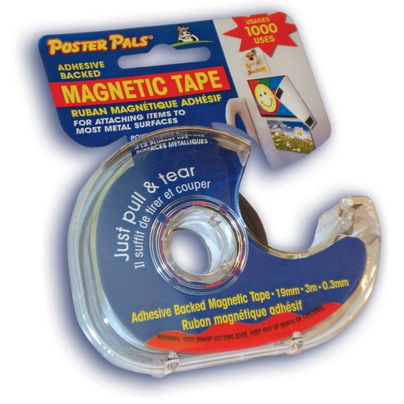 Poster Pals Magnetic Tape with Self Adhesive, easy to use dispenser and cutter, Magnetic flexible roll tape for DIY, teachers, craft projects for Refrigerator and Dry Erase Boards