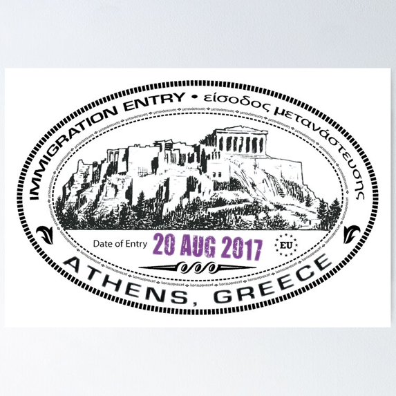 Poster Passport Stamp - Athens, Greece - No Framed, Vintage Wall Art, Trendy Retro Print, Positive Quote Poster, Room Decor, Wall Art, 12x18