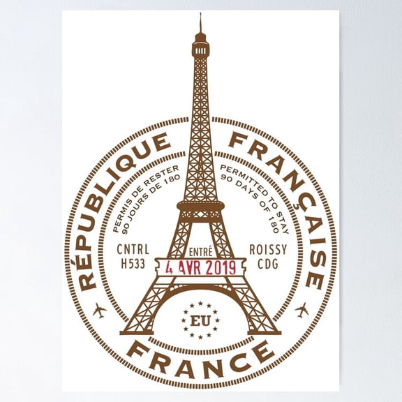 Poster Passport Stamp - France - No Framed, Vintage Wall Art, Trendy Retro Print, Positive Quote Poster, Room Decor, Wall Art, 12x18