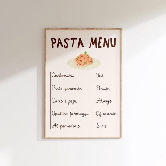 Poster Pasta Menu Art Print, Pasta Club Art Print, Pasta Night Print, Pasta Lover Gift, Trendy Wall Art, Italian Food Wall Art, Pasta Wall Art - No Framed, Vintage Wall Art, Hot Trend!, 8x12