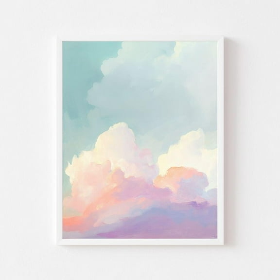 Kna Prints - Pastel Cloud Sunset Painting Colorful Abstract Sky Wall Art Print Blue Pink Heaven Girl'S Room Watercolor, UNFRAMED-12x18