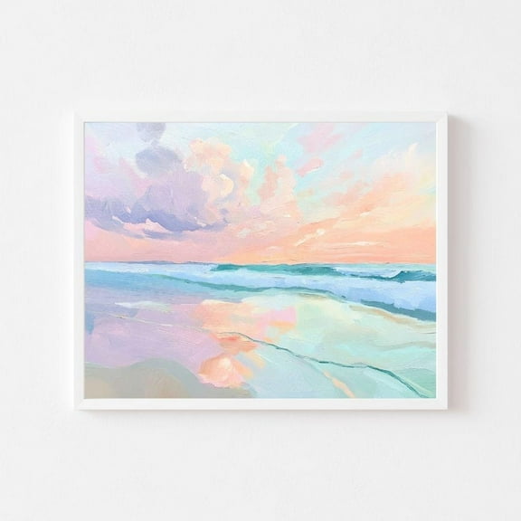 Kna Prints - Pastel Ocean Sunset Painting Preppy Coastal Seascape Pink Beach House Wall Art Print Colorful Summer Lake, UNFRAMED-24x36