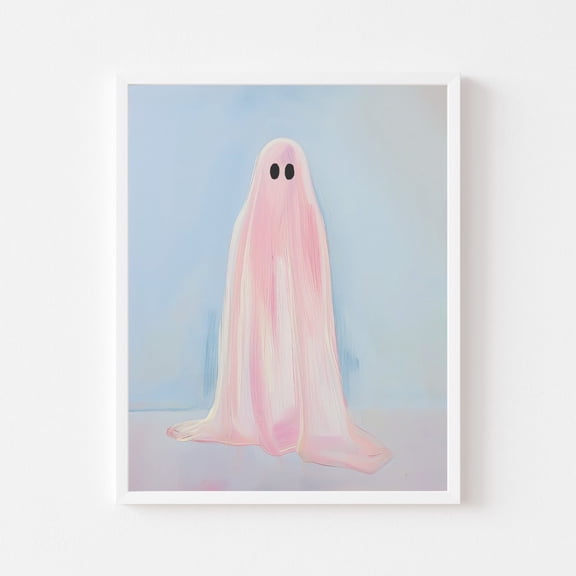 Kna Prints - Pastel Pink Ghost Painting Girly Wall Art Print Spooky Cute Blue Magical Haunted Girl'S Room, UNFRAMED-24x36