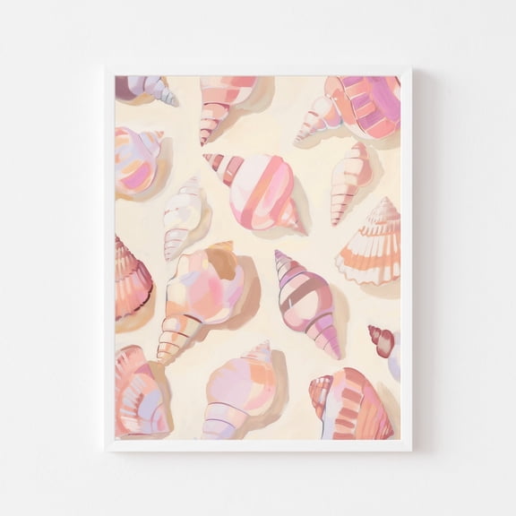 Kna Prints - Pastel Pink Seashell Painting Coastal Beach House Watercolor Wall Art Print Colorful Tropical Summer Shell Wall Art Decor For Home Office, UNFRAMED-24x36