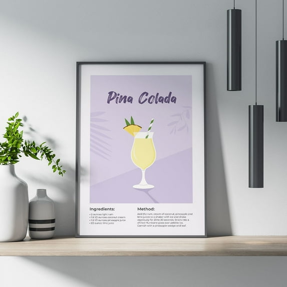 Poster Piã±A Colada Cocktail Poster, Wall Art, Poster Print, Wall Decor, Cocktail, Piã±A Colada, Drink, Vitage, Graphic Design, Home Decor, Kitchen - No Framed, Vintage Wall Art, Hot Trend!, 8x12
