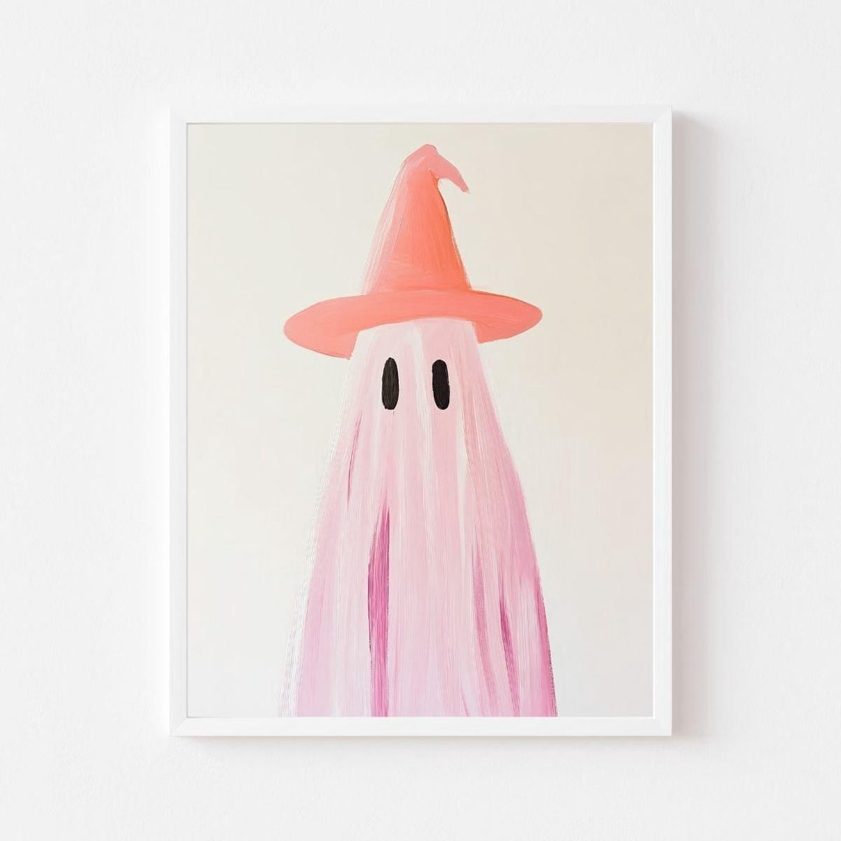 Poster Pink Ghost With Witch Hat Painting | Girly Halloween Wall Art ...