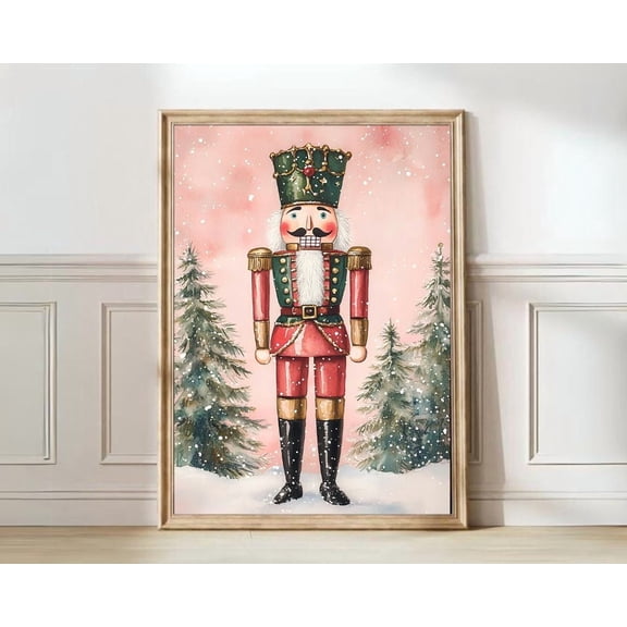 Poster Pink Nutcracker Print Watercolor Style Print Pastel Decor Girly Bright Holiday Print Decor For Living Room Bedroom