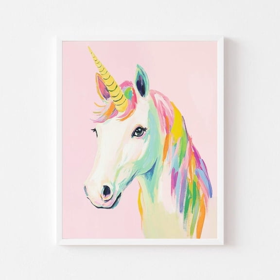 Kna Prints - Pink Rainbow Unicorn Painting Pastel Girl'S Room Wall Art Print Whimsical Playroom Colorful Girly Fantasy, UNFRAMED-8x12