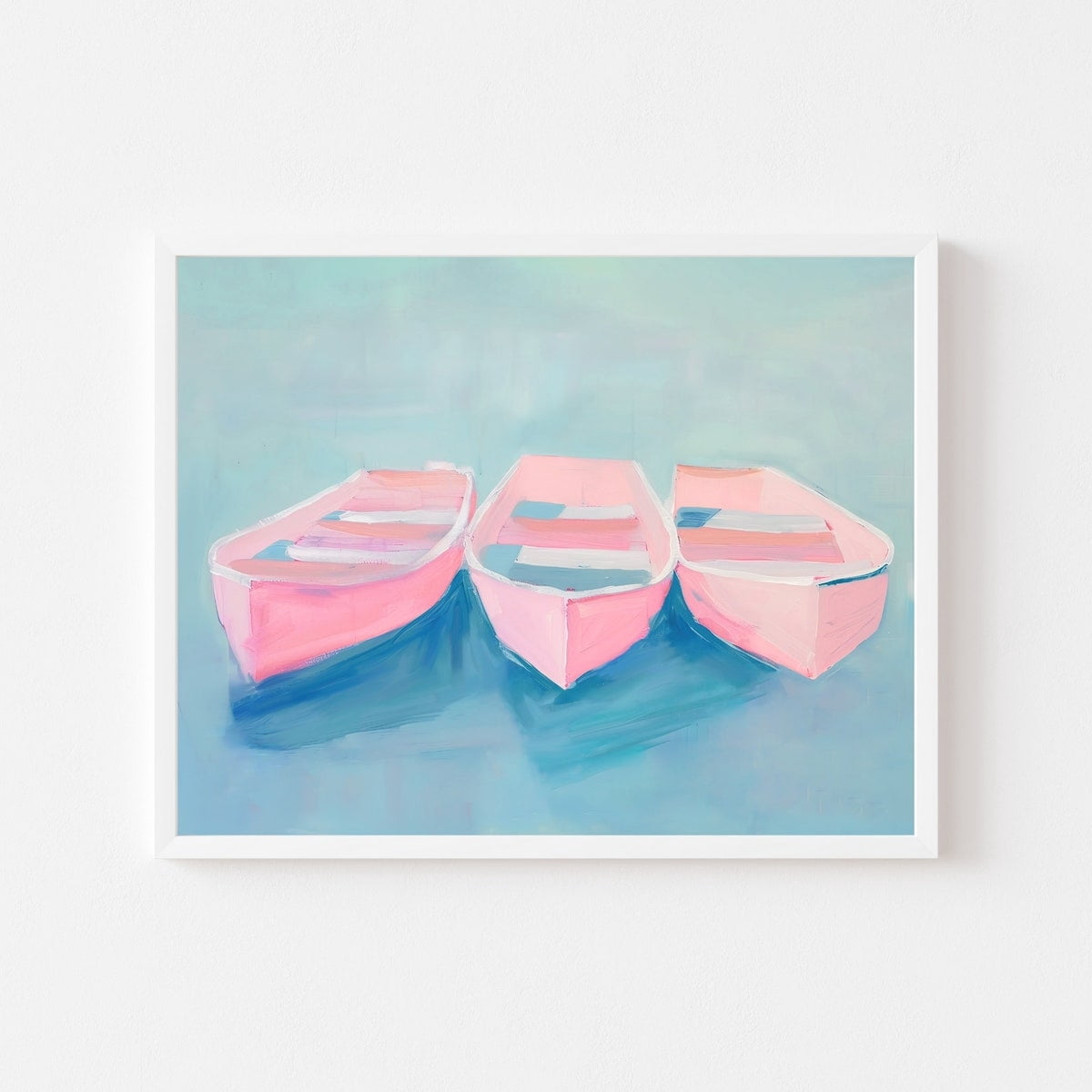 Pink Rowboat Poster Pink Rowboats Painting | Pastel Summer Lake Wall Art Print ...