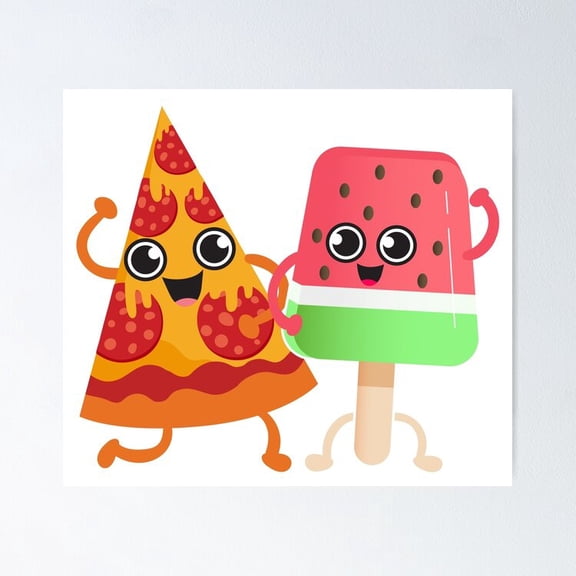 Poster Pizza Ice Cream Bff Poster - No Framed, Vintage Wall Art, Hot Trend!, 8x12