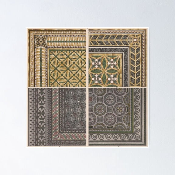 Poster Pompeii Mosaics - No Framed, Vintage Wall Art, Trendy Retro Print, Positive Quote Poster, Room Decor, Wall Art, 12x18