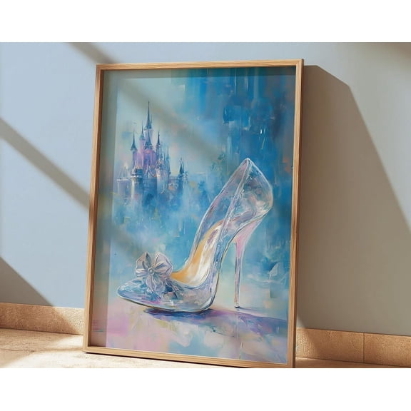 Poster Print Cinderella Glass Slipper Original Oil Paint Style Art Print Princess Wall Art Instant For Girl'S Bedroom Nursery