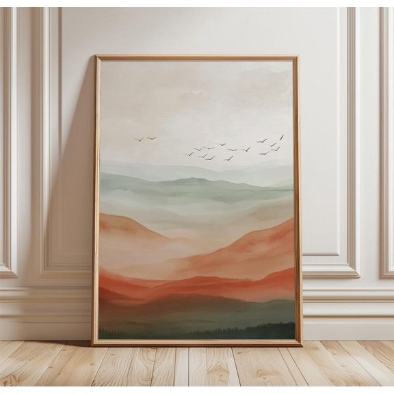 Poster Print Wall Art Abstract Mountain Sunset Landscape Minimal Scandinavian Neutral Design