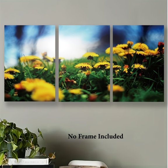 Poster And Printed Materials, 3pcs, Canvas Painting--Unframeless, Dandelions in Green Field, Decorative Paintings for Home, Office, Bar, Cafe, Classroom, Dormitory, Wall Decoration Posters for Vario