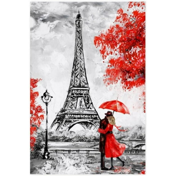 Poster Prints Wall Paper Art Decor Vintage Paris Eiffel Tower City Oil Painting Floral Flowers Autumn 12x18 inch Photo Picture Poster for Home Bedroom Living Room Kitchen