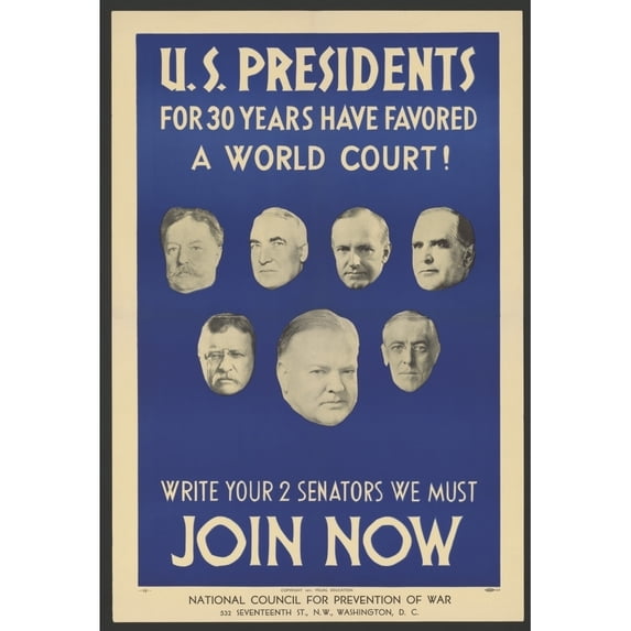 Poster Promoting The World Court By The National Council For Prevention Of War History (24 x 36)