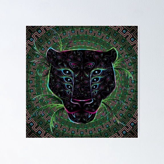 Poster Psychedelic Ayahuasca Black Jaguar Spirit Shaman Animal - No Framed, Vintage Wall Art, Trendy Retro Print, Positive Quote Poster, Room Decor, Wall Art, 8x12
