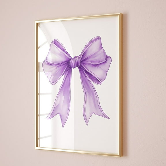 Poster Purple Bow Teenage Girl Prints, Lilac Coquette Room Decor Aesthetic Poster Trendy Apartment, Nursery Wall Art Preppy Girly Ribbon Printable - No Framed, Vintage Wall Art, Hot Trend!, 12x18