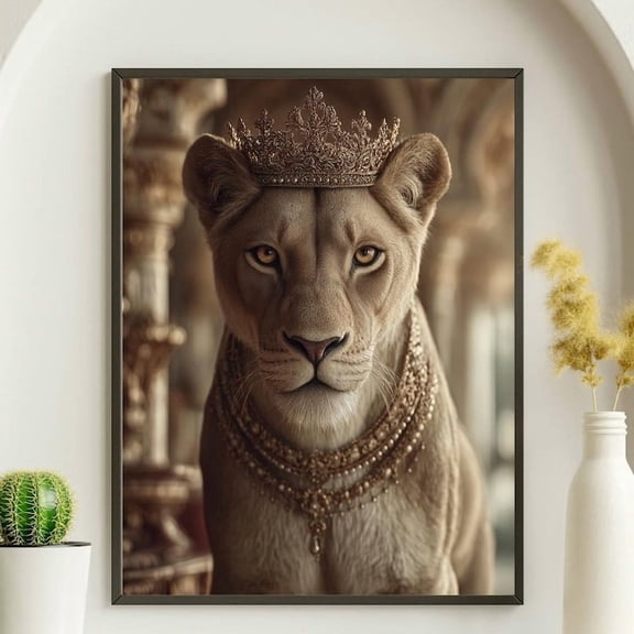Poster Queen Lioness Wall Artelegant Royal Animal Portrait For Empowered Women Luxury Print For Office Or Living Room