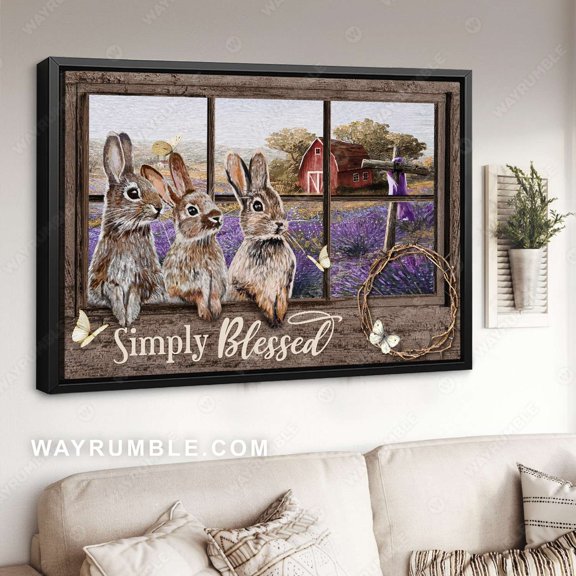 Poster Rabbits Old barn, Cross, Lavender, Simply blessed - Jesus Poster Prints, Christian Wall Art WINXIE DECOR - 24X36, UNFRAMED