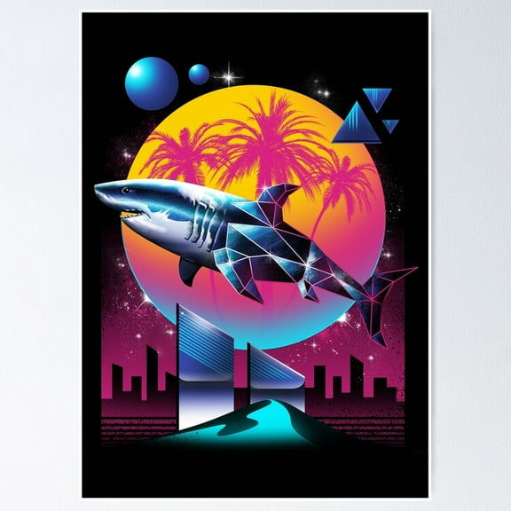 Poster Rad Shark - No Framed, Vintage Wall Art, Trendy Retro Print, Positive Quote Poster, Room Decor, Wall Art, 12x18