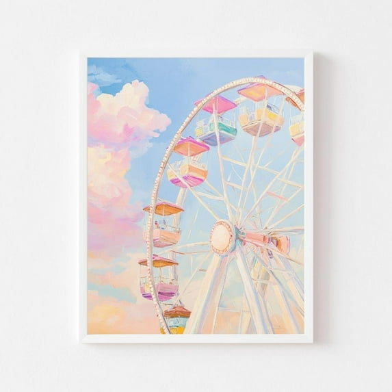 Poster Rainbow Ferris Wheel Painting | Pastel Girl'S Room Art Print | Colorful Whimsical Playroom Printable | Boardwalk Carnival Digital Download - No Framed, Vintage Wall Art, Hot Trend!, 12x18