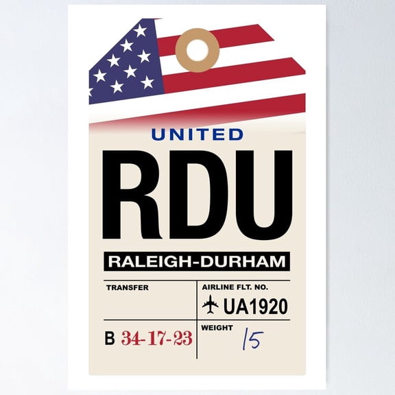 Poster Raleigh-Durham (Rdu) North Carolina Airline Luggage Tag - No Framed, Vintage Wall Art, Trendy Retro Print, Positive Quote Poster, Room Decor, Wall Art, 12x18