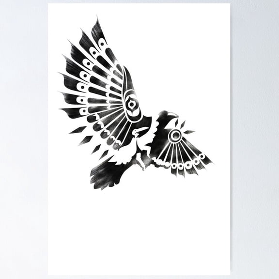 Poster Raven Crow Shaman Tribal Tattoo Design - No Framed, Vintage Wall Art, Trendy Retro Print, Positive Quote Poster, Room Decor, Wall Art, 24x36