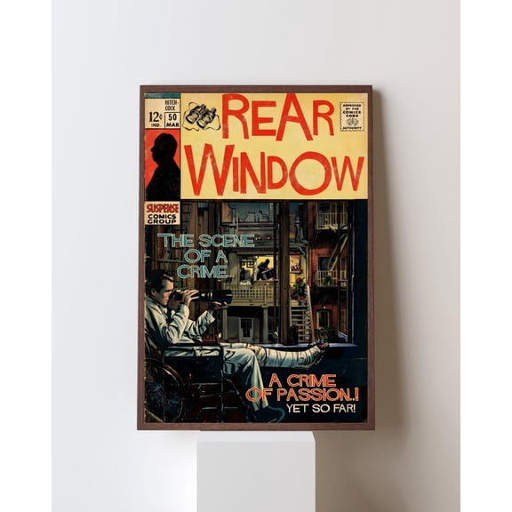 Poster Rear Window Movie Poster, Alfred Hitchcock Wall Art, Vintage Comic Book Style Print, James Stewart Cinema Decor, Suspense Thriller Gift 8X12, UNFRAMED