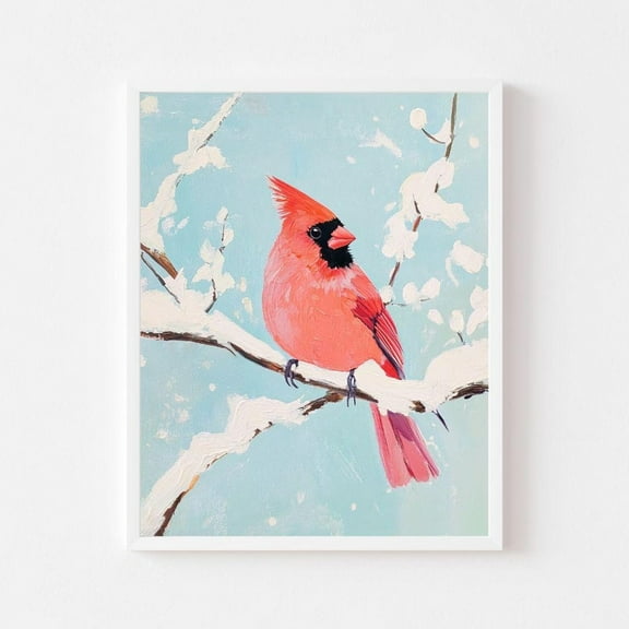 Kna Prints - Red Cardinal Painting Pastel Bird In Snow Wall Art Print Festive Holiday Colorful Winter Animal, UNFRAMED-24x36