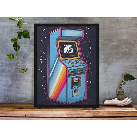 Poster Retro Arcade Game Over Wall Art 80S Gaming Print Gamer Room Decor Neon Vintage Video Game Decor For Living Room Bedroom