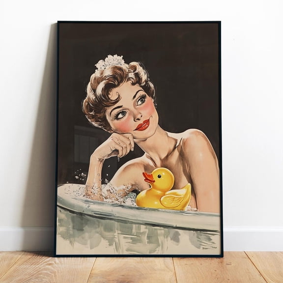 Poster Retro Bathroom Wall Art Printable Fun Bathub Art Yellow Rubber Duck Print Fun Housewife Art 50S 60S Shower Room Wall Print Black Toilet Art - No Framed, Vintage Wall Art, Hot Trend!, 8x12