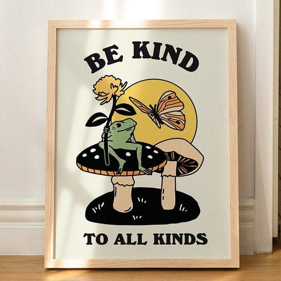 Poster Retro Frog And Butterfly Room Decor, Flower And Mushroom Poster Print, A3 A4 A2 Prints, House Warming Gift, Neutral Room Decor, Unframed - No Framed, Vintage Wall Art, Hot Trend!, 24x36