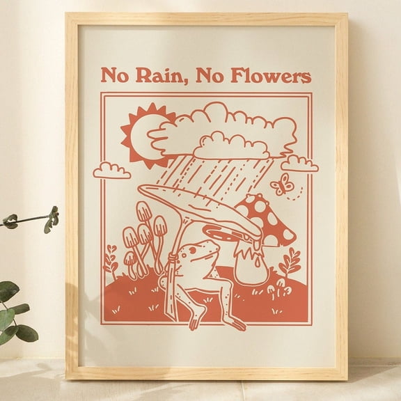 Poster Retro Frog Wall Print Vintage Mushroom Illustration A3 A4 A2 Prints Burnt Orange Poster Positive Quote Wall Decor Baby Pink Vintage Wall Arthot Trend!, Poster Only